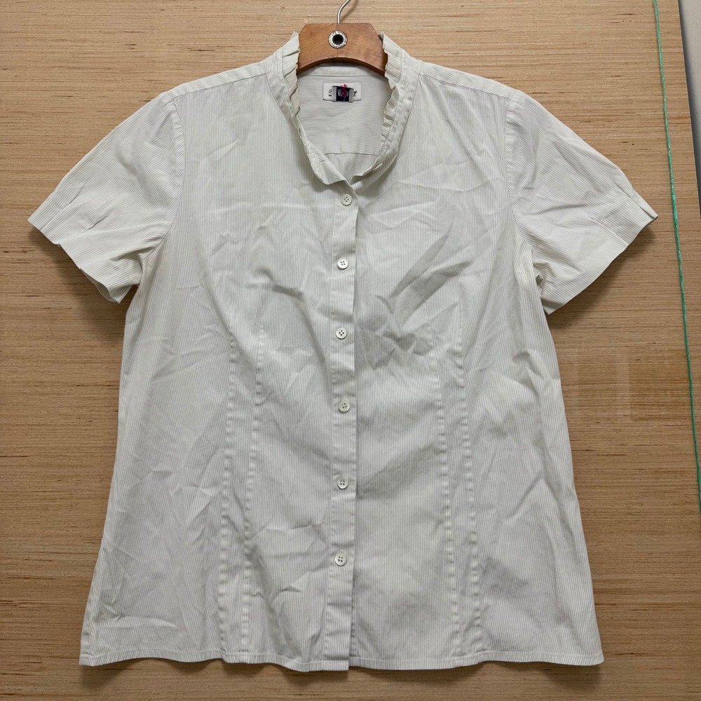 J.Crew Haberdashery Refined Stretch Pinstripe Ruffle Collar Shirt Cream Mens 12